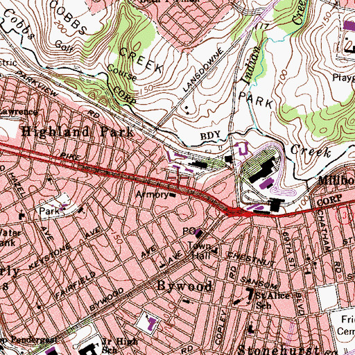 Topographic Map of Upper Darby Fire Company Station 37, PA