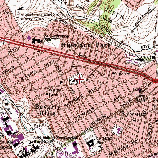 Topographic Map of Upper Darby Library, PA