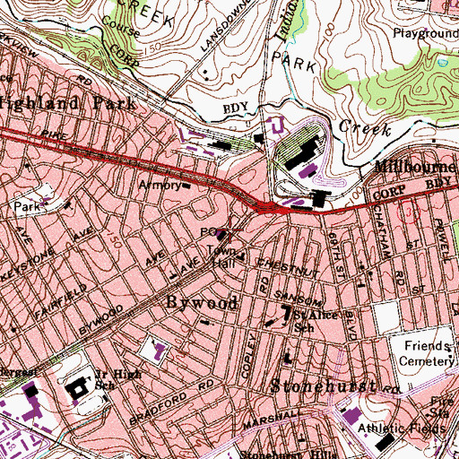 Topographic Map of Upper Darby Post Office, PA