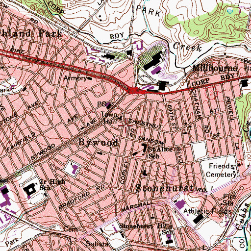 Topographic Map of Upper Darby Township Police Station, PA
