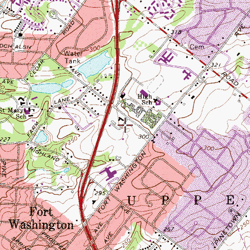 Topographic Map of Upper Dublin Township Hall, PA