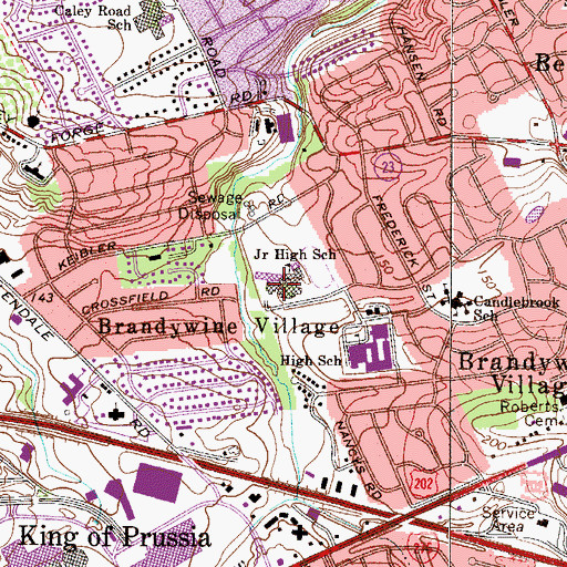 Topographic Map of Upper Merion Middle School, PA