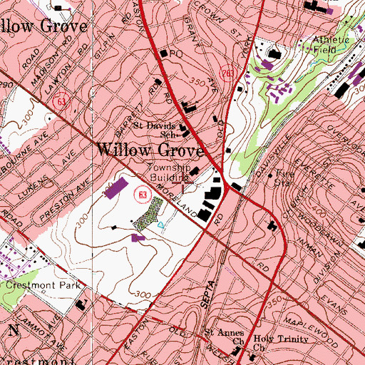 Topographic Map of Upper Moreland Library, PA