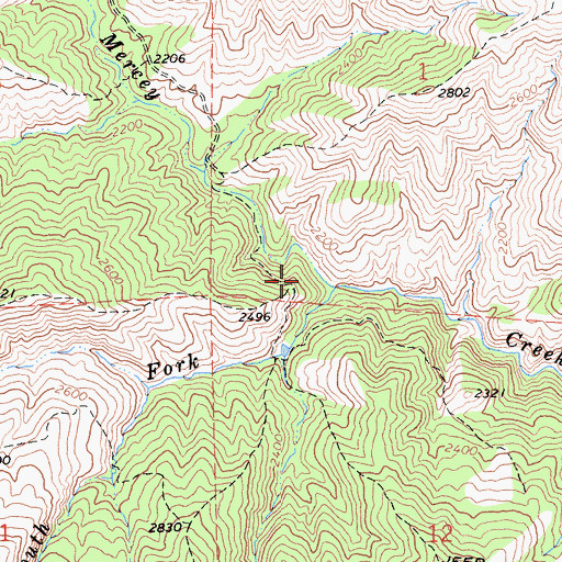 Topographic Map of South Fork Mercy Creek, CA