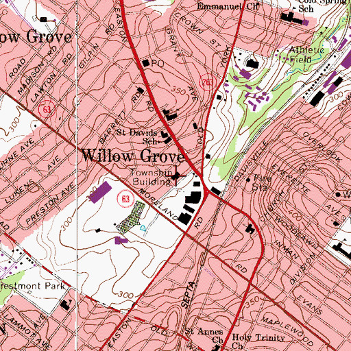 Topographic Map of Upper Moreland Township Police Station, PA