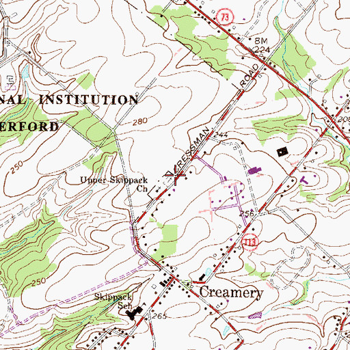 Topographic Map of Upper Skippack Mennonite Church Cemetery, PA