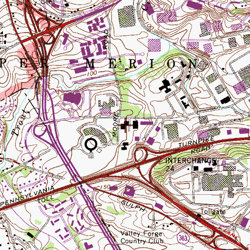 Topographic Map of Valley Forge Plaza Shopping Center, PA