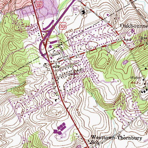 Topographic Map of Westtown Park, PA