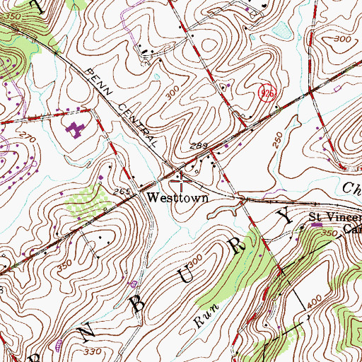 Topographic Map of Westtown Post Office, PA