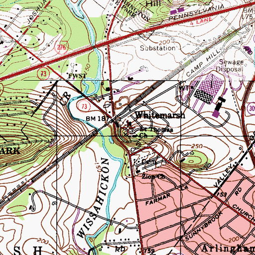 Topographic Map of Whitemarsh Cemetery, PA
