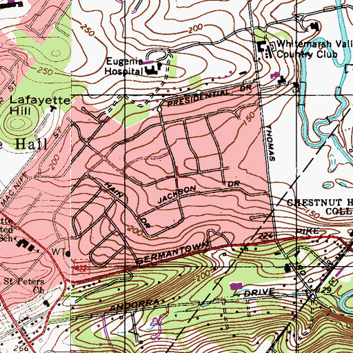 Topographic Map of Whitemarsh Woods, PA