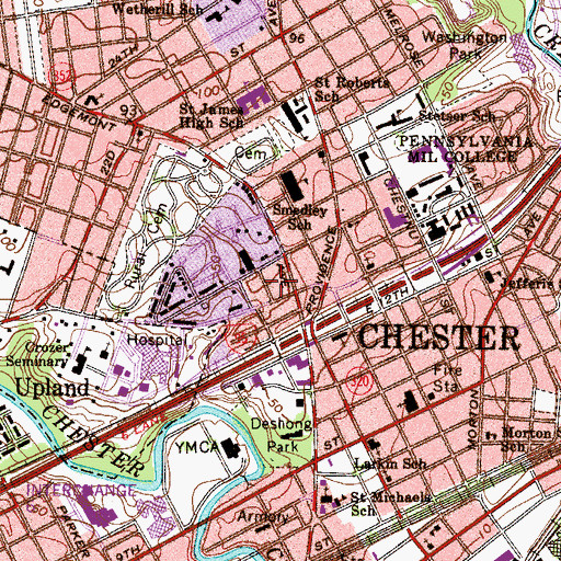 Topographic Map of Widener University Post Office, PA