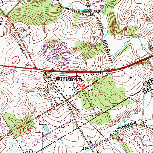 Topographic Map of Willistown Methodist Church, PA