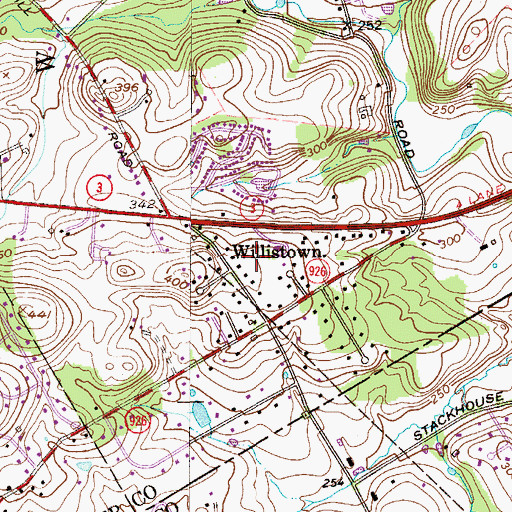 Topographic Map of Willistown Woods, PA