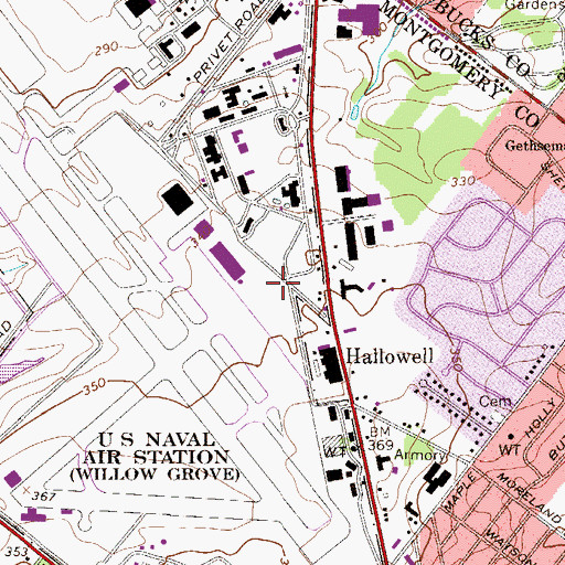 Topographic Map of Naval Air Station Joint Reserve Base Willow Grove Fire Department, PA