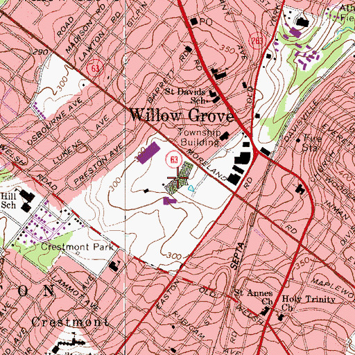 Topographic Map of Willow Grove Park Shopping Center, PA