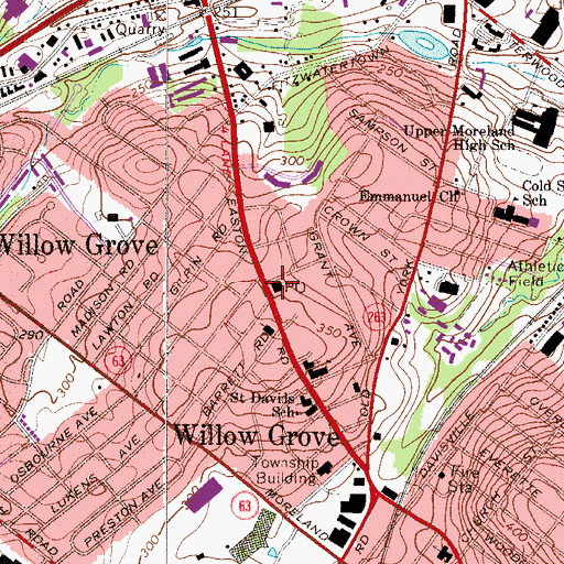 Topographic Map of Willow Grove Post Office, PA