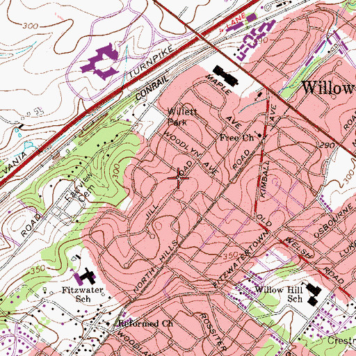 Topographic Map of Willow Manor, PA