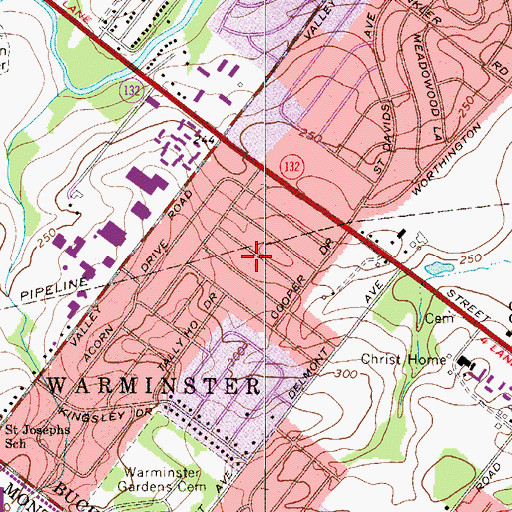 Topographic Map of Willow Manor Farms, PA