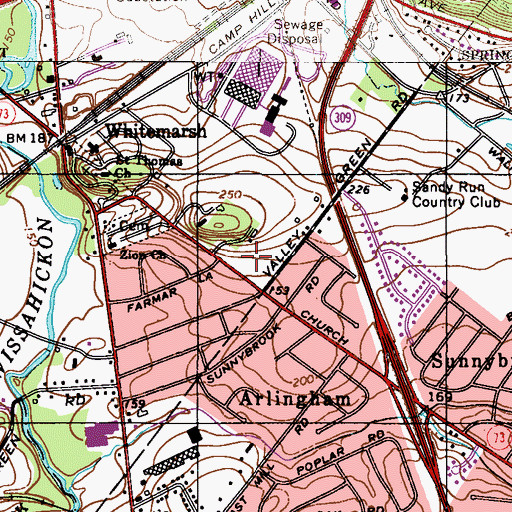 Topographic Map of Valley Green Park, PA
