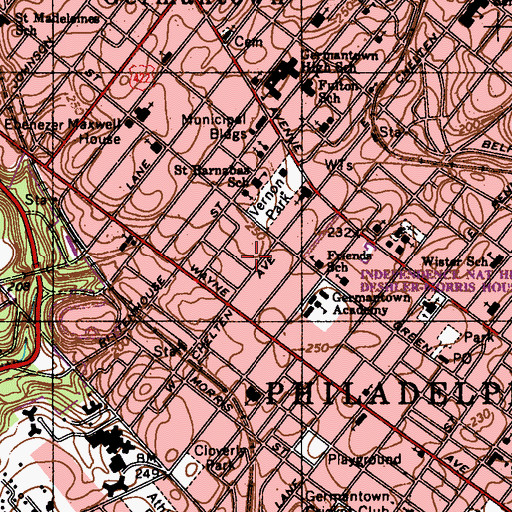 Topographic Map of Vernon Park Station Post Office, PA