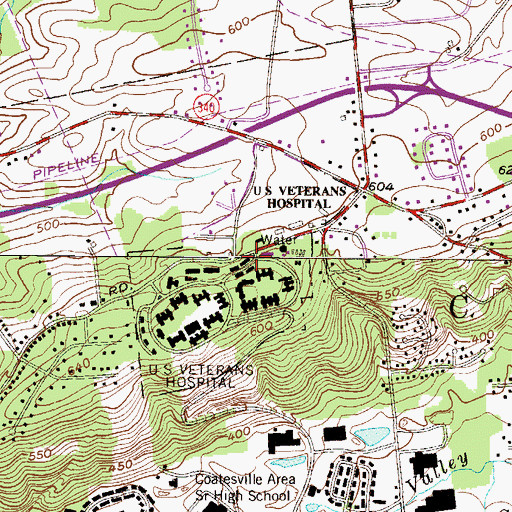 Topographic Map of Coatesville Department of Veterans Affairs Fire Department Station 76, PA