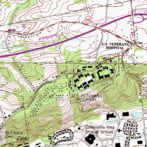 Topographic Map of Veterans Hospital Township Police Station, PA