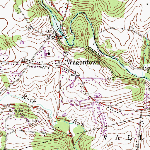 Topographic Map of Wagontown Volunteer Fire Company Station 35, PA