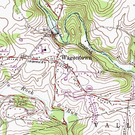 Topographic Map of Wagontown Post Office, PA