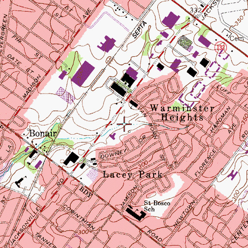 Topographic Map of Warminster Heights Lacey Park, PA