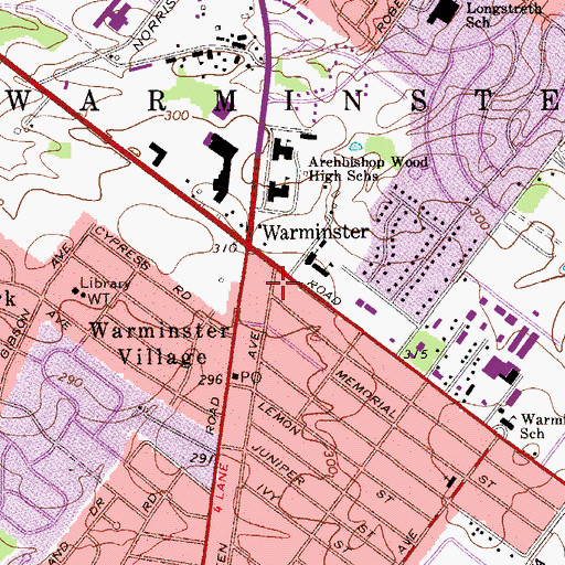 Topographic Map of Warminster Rescue Squad 122, PA