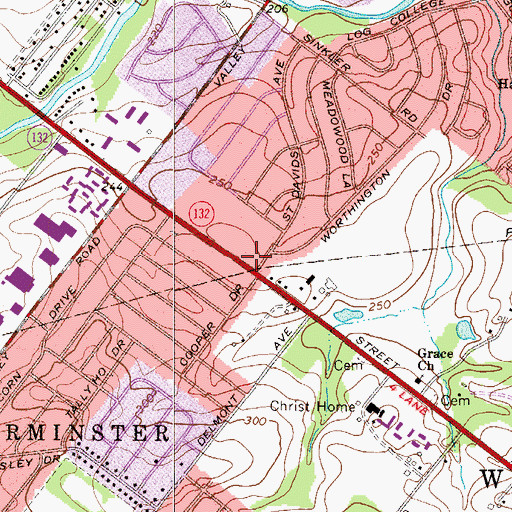 Topographic Map of Warminster Square Shopping Center, PA