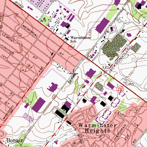 Topographic Map of Warminster Station, PA