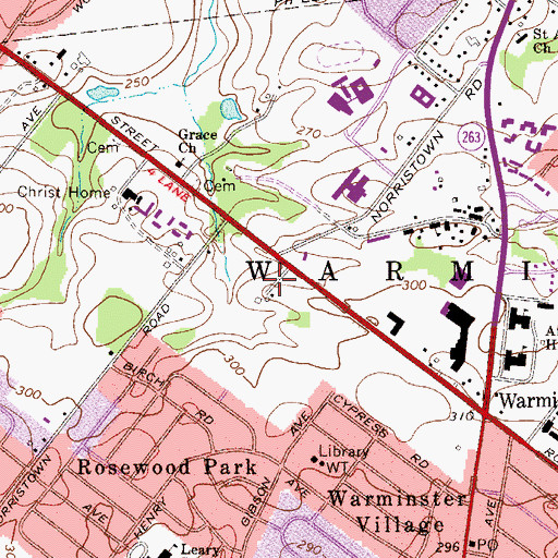 Topographic Map of Warminster Town Center Shopping Center, PA