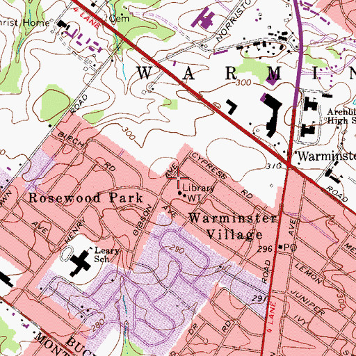 Topographic Map of Warminster Township Police Station, PA