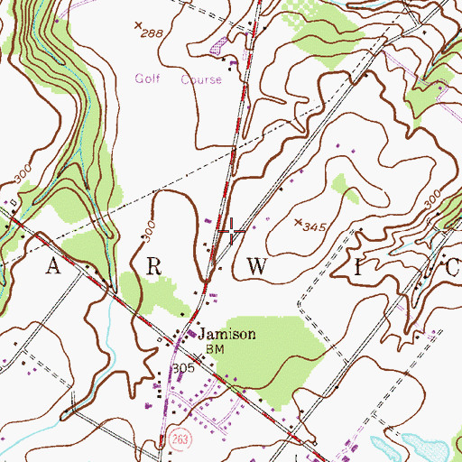 Topographic Map of Warwick Square Shopping Center, PA