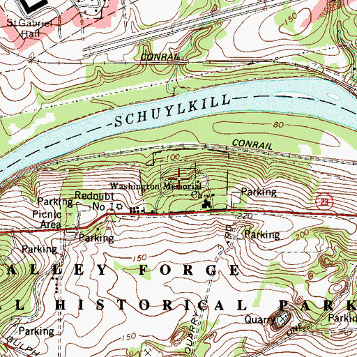 Topographic Map of Washington Memorial Chapel Cemetery, PA