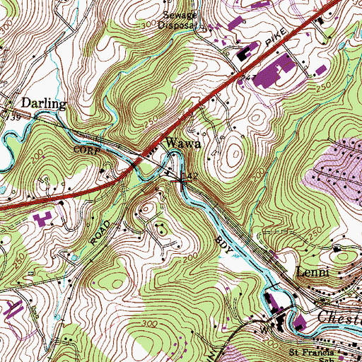 Topographic Map of Wawa Station, PA
