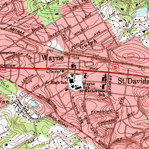 Topographic Map of Wayne Police Station, PA