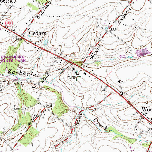 Topographic Map of Wentz United Church of Christ Cemetery, PA