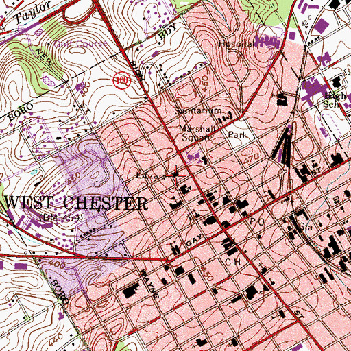 Topographic Map of West Chester Library, PA