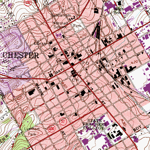 Topographic Map of West Chester Sheriffs Department, PA