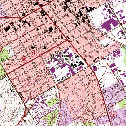 Topographic Map of West Chester University of Pennsylvania North Campus, PA