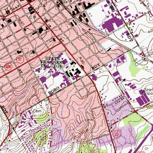 Topographic Map of West Chester University of Pennsylvania North Campus Library, PA