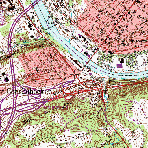 Topographic Map of West Conshohocken Police Station, PA