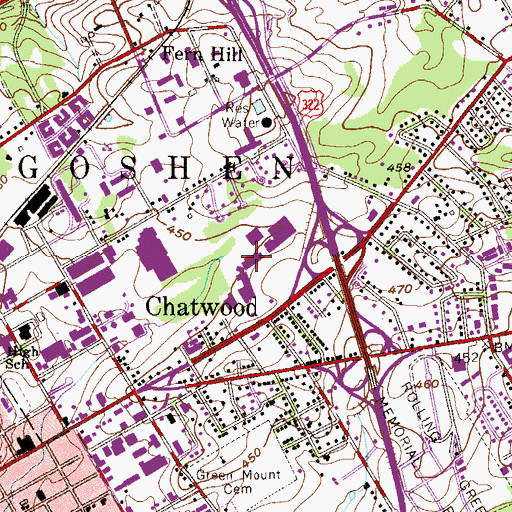 Topographic Map of West Goshen Shopping Center, PA