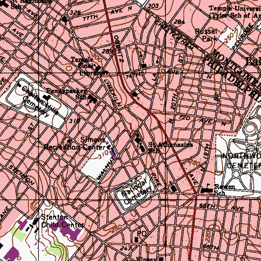 Topographic Map of West Oak Lane Church of God, PA