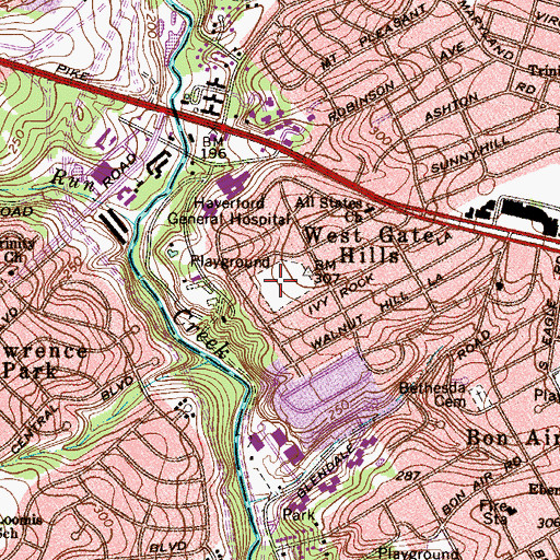 Topographic Map of Westgate Hills Park, PA