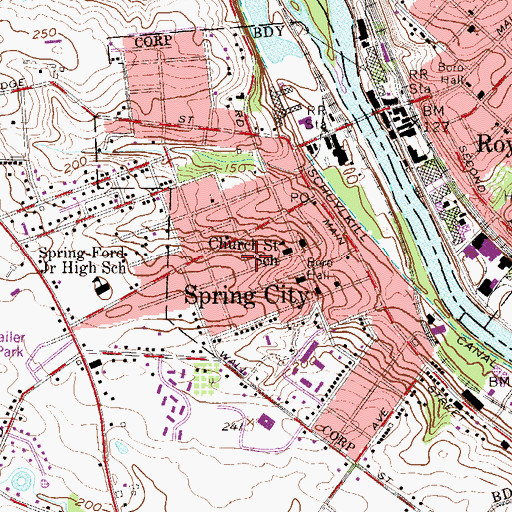 Topographic Map of Spring City Library, PA