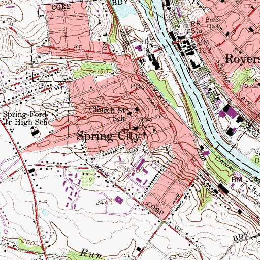 Topographic Map of Spring City Police Station, PA